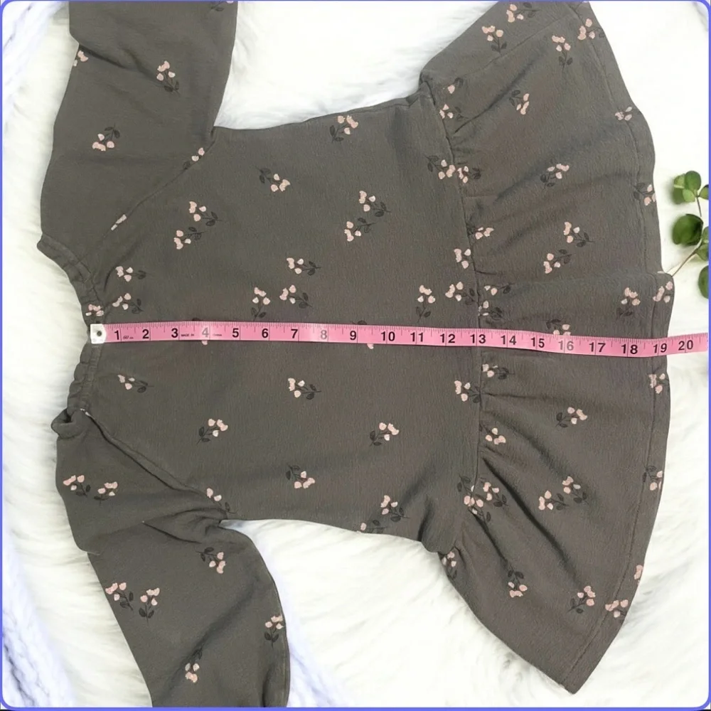 Gray Long Sleeve Sweatshirt Dress with Pink Floral Pattern